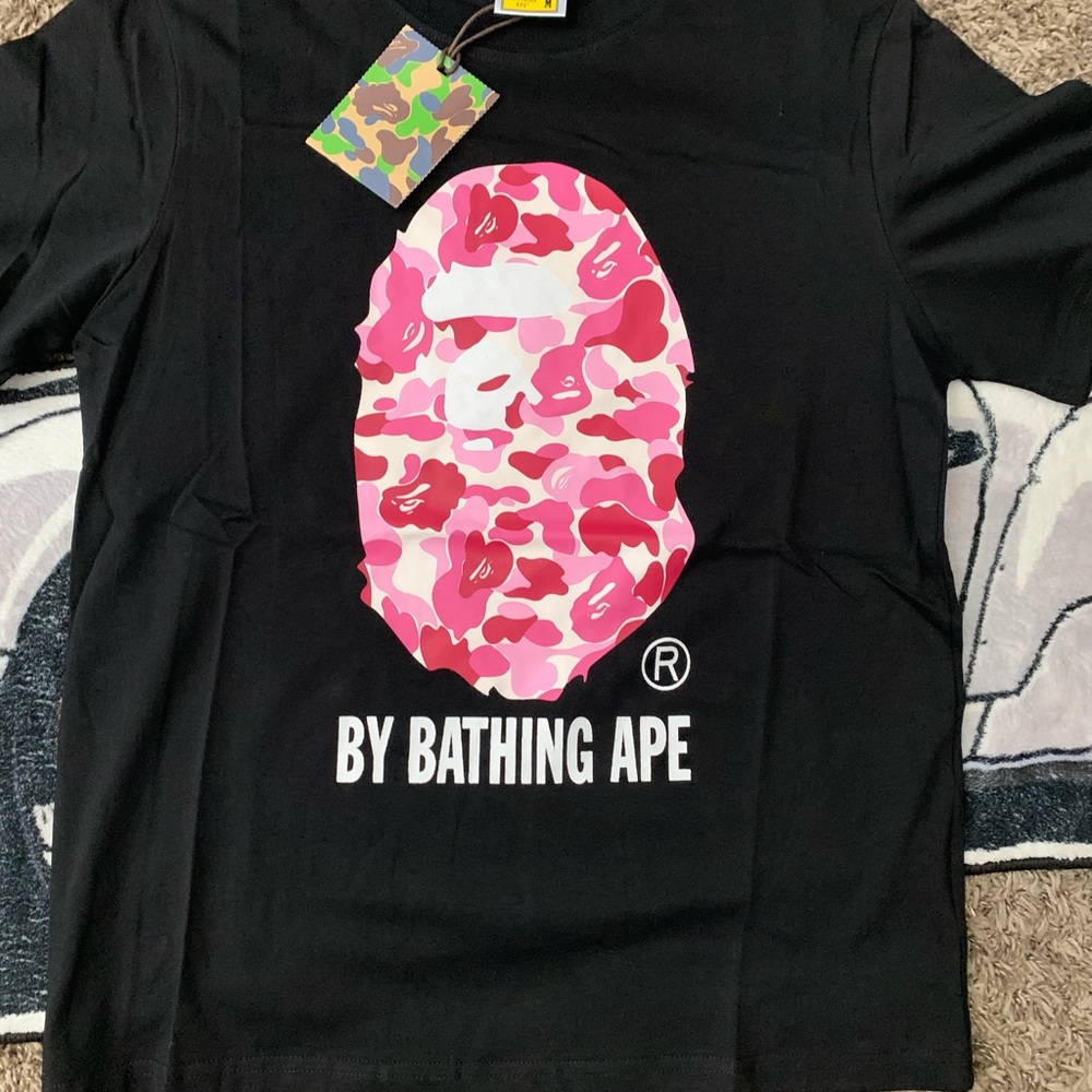 Bape Black Tee with Pink logo/ size M
